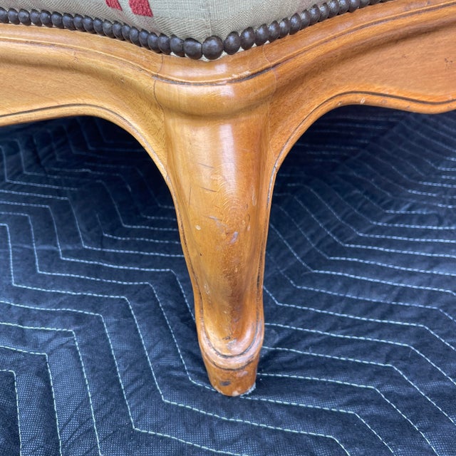 Vintage Baker Furniture French Country Ottoman in Tan & Fruitwood For Sale - Image 9 of 12