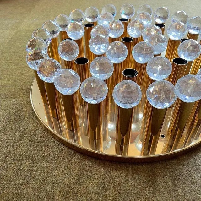 Metal Hollywood Regency Glass and Brass Ceiling Light from Ernst Palme Palwa, Germany, 1970s For Sale - Image 7 of 18