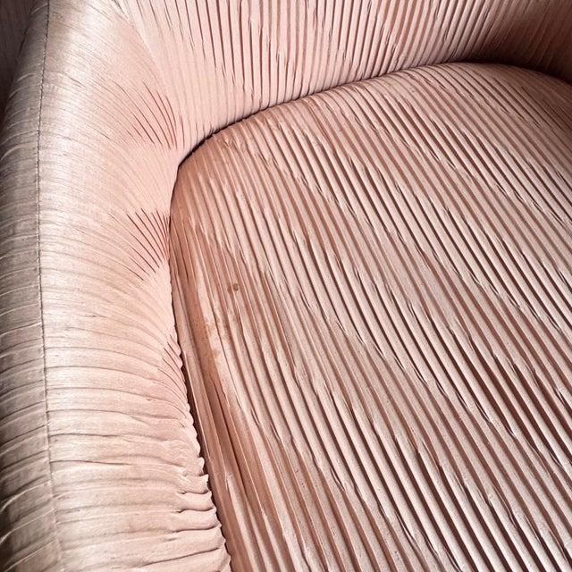 Postmodern Pleated Pink Fabric Arm Chairs by Preview Furniture - Set of 6 For Sale - Image 12 of 12
