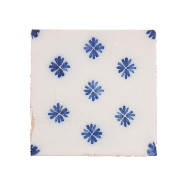Set of 9 Delft Tiles in Cobalt Pattern of Florets, C. 1700’s For Sale - Image 10 of 18