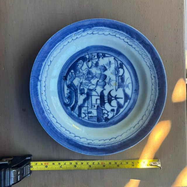 Set of 4 Antique 19th Century Canton Ware Chinese Export Blue & White Porcelain Plates For Sale - Image 11 of 12