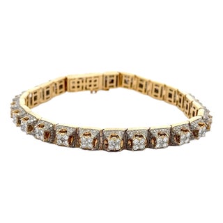 9 Carat Pave Diamond 14k Gold Mens Multi-Link Square Bracelet For Sale