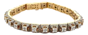 9 Carat Pave Diamond 14k Gold Mens Multi-Link Square Bracelet