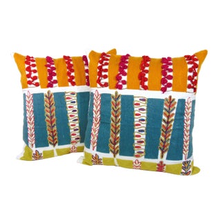 Pair of Embroidered Multicolored Pillow Covers Novica 18x18 For Sale