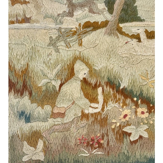 Wood Antique English Pastoral Woolwork Embroidery With Stag, Hounds and Rabbit, 19th Century For Sale - Image 7 of 18