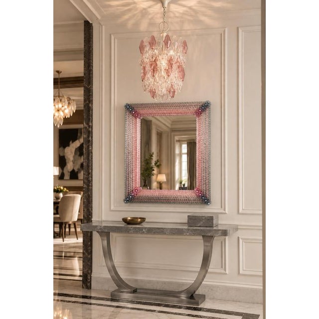 Black Venetian Rectangular Pink and Grey Murano Glass Mirror, 1970 For Sale - Image 8 of 13