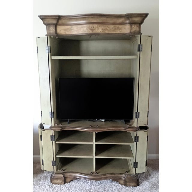 Hooker Seven Seas Old World Hand Painted Serpentine Media Armoire 79" X 46" X 25" Brown, Sage For Sale - Image 11 of 14