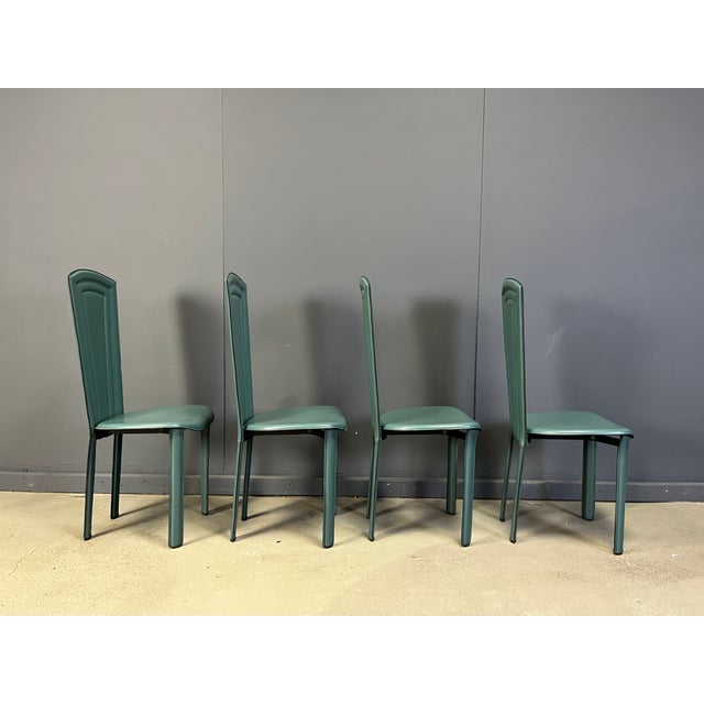 1980s Vintage Green Leather Dining Chairs, 1980s, Set of 4 For Sale - Image 5 of 8