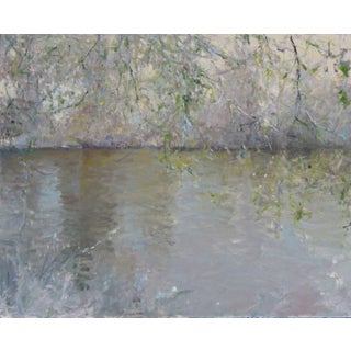 Delicate Shades of Gray by Ernie Gallegos | Oil Painting of a serene water scene with trees. For Sale