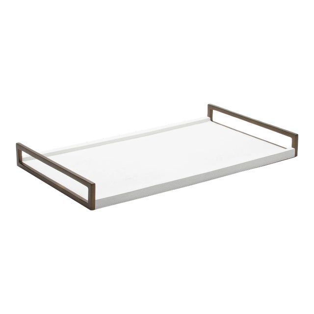 Rectangular Tray in White Shagreen With Bronze Patina Brass by R&y Augousti For Sale