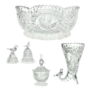 1990s Hofbauer “Byrdes” Crystal Dinnerware Serving Hostess & Decor Set - 5-Piece For Sale