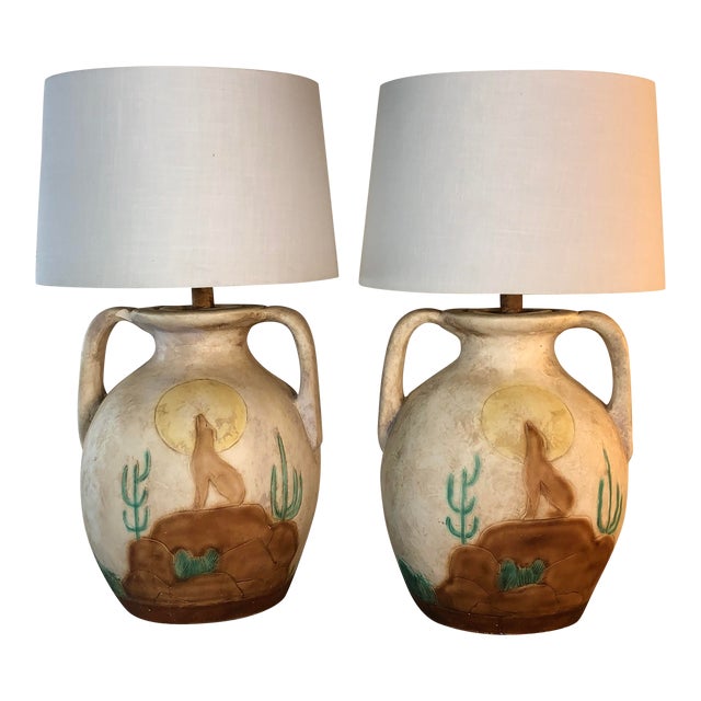 Southwestern Style Desert Ceramic Table Lamps, Pair Chairish