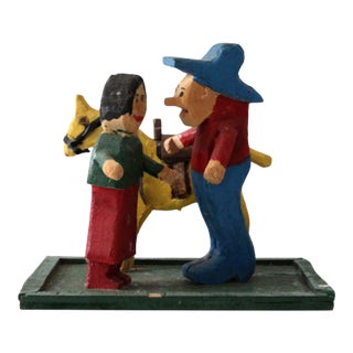 Vintage Folk Art Western Cowboy Scene For Sale