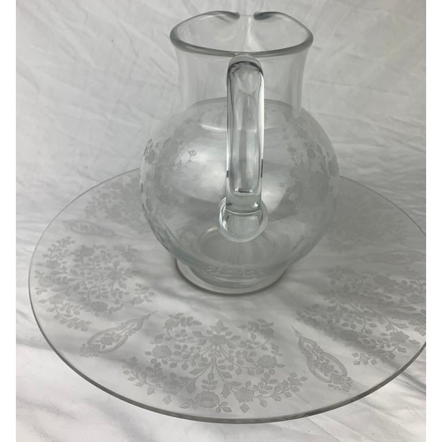 Early 20th Century Etched Glass Pitcher With Matching Glass Round Tray For Sale In Los Angeles - Image 6 of 9