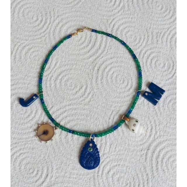 Metal Emerald & Blue Sapphire Necklace With 14k Gold For Sale - Image 7 of 7