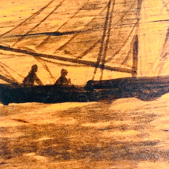 Vintage Folk Art Pen & Ink Petite Sailboat Art, Signed - Nautical Wood Plaques - Set of 2 For Sale - Image 9 of 18