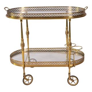 Vintage Brass and Glass Bar Cart, 1950s For Sale