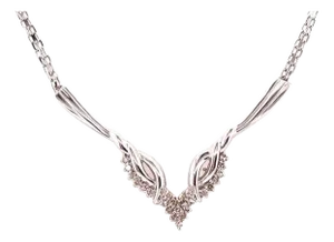 14 Karat White Gold Fancy Link Necklace With Soldered Diamond Pendant