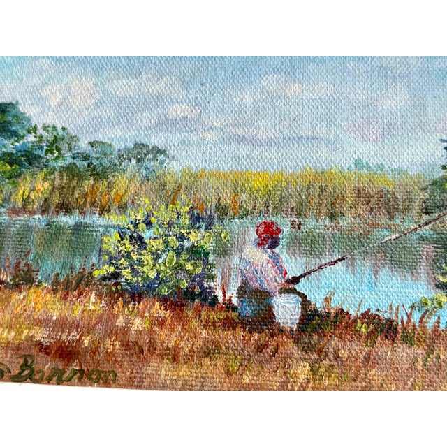Original vintage Florida landscape painting by Florida artist Carolton Barron, featuring a peaceful marsh scene with a...
