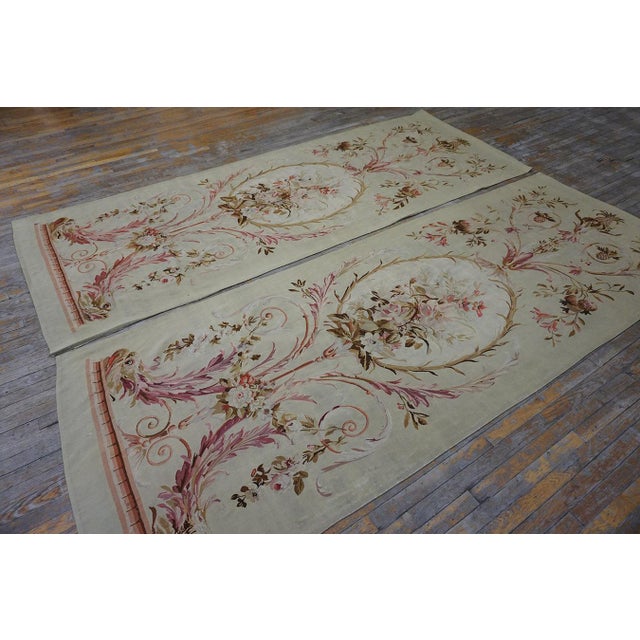 1890s Ivory Floral Pair Antique French "Portier Rug Tapestries Textile Carpet For Sale - Image 12 of 12
