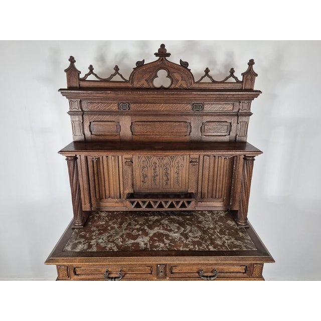 Gothic Sideboard in Walnut & Griotte Marble For Sale - Image 4 of 12