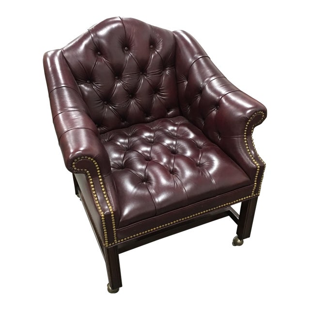 Leathercraft Burgundy Leather Desk Chair on Wheels Chairish
