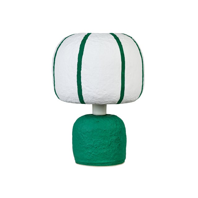 Margate Green Cotton Mache Table Lamp For Sale In Los Angeles - Image 6 of 6