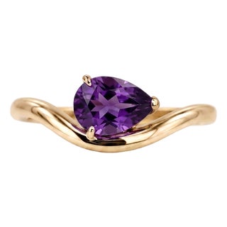 Dainty Amethyst Solitaire Ring | Curved Band Purple Gemstone Ring | Romantic Anniversary Gift Us 7 For Sale