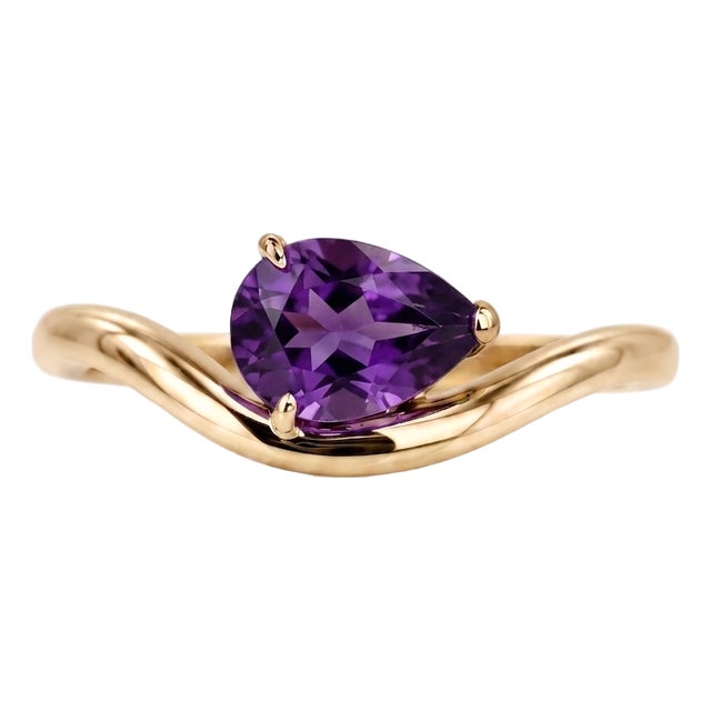 Dainty Amethyst Solitaire Ring | Curved Band Purple Gemstone Ring | Romantic Anniversary Gift Us 7 For Sale