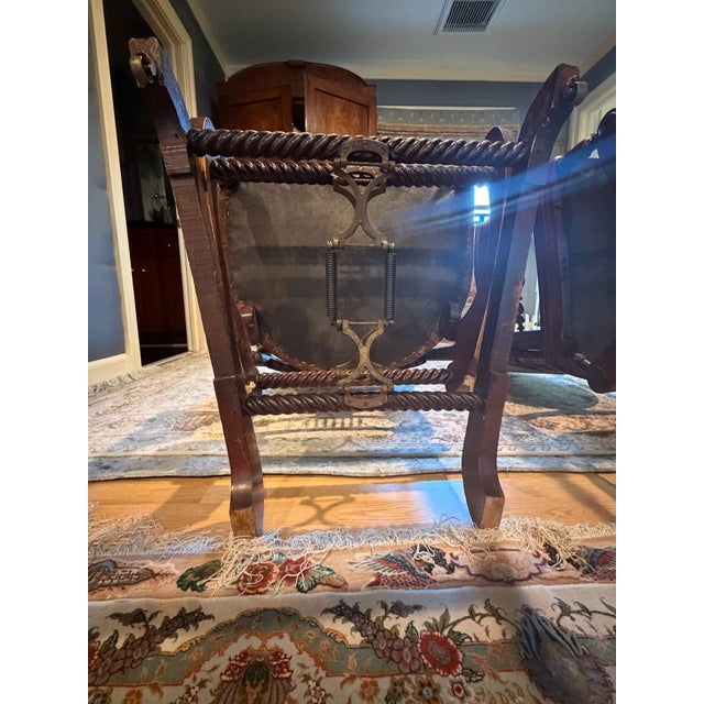Wood Pair of Antique Victorian Barley Twist Upholstered Franklin Rocking Chairs, Circa Late 19th Century For Sale - Image 7 of 8