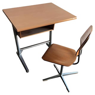 Swiss School Desk and Chair from Embru, 1960s, Set of 2 For Sale