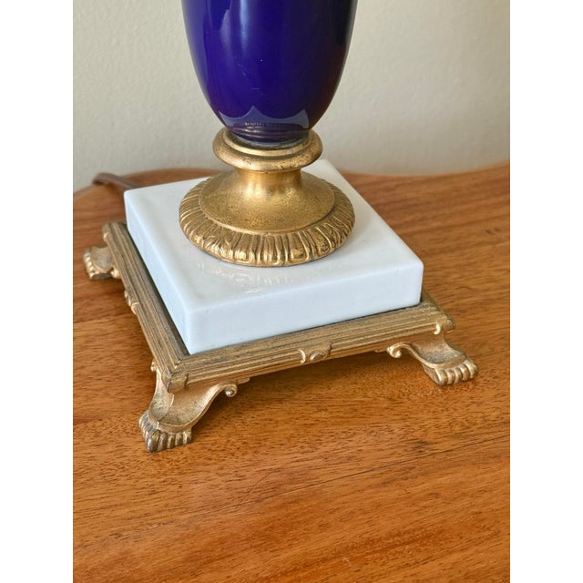 Royal Blue Late 20th Century French Sèvres Style Porcelain and Gold Table Lamp With Shade For Sale - Image 8 of 12