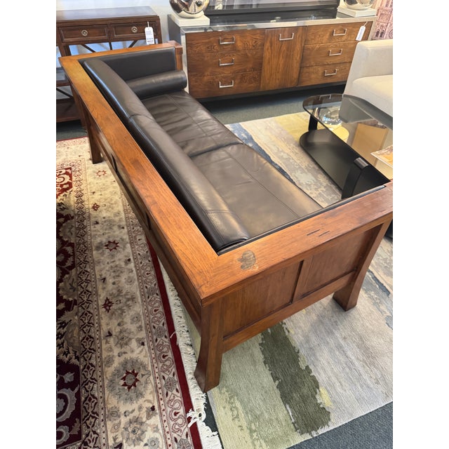 Maria Yee Cambria Leather + Wood Sofa For Sale - Image 12 of 12