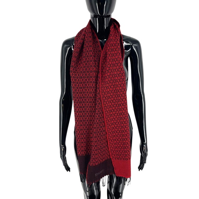 Versace Red & Black Printed 100% Wool Scarf