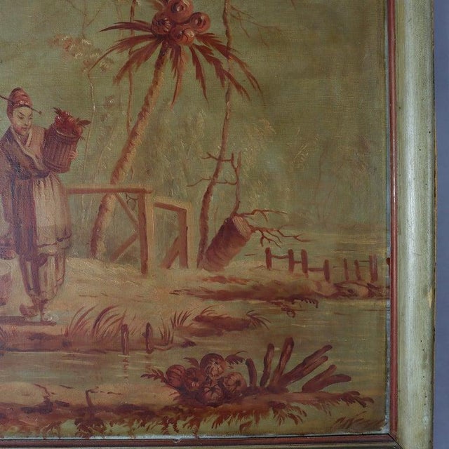 Chinese 74" French Trumeau Mirror With Oil on Canvas Chinese Genre Scene Painting 19thC For Sale - Image 3 of 16