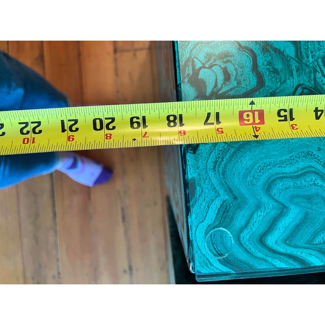 Wood Hollywood Regency Faux Malachite Cube Tables - A Pair For Sale - Image 7 of 8