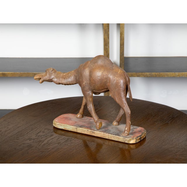Brown 19th Century Italian Carved Wooden Dromedary Camel Sculpture on Oval Base For Sale - Image 8 of 10