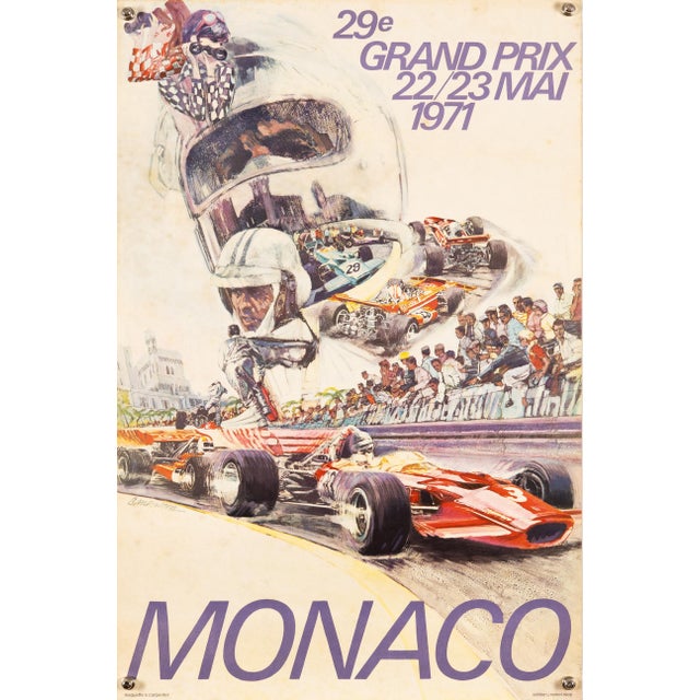 Grand Prix De Monaco 29E 1971 Original Motorsport Poster by S. Carpenter, 1982 For Sale - Image 9 of 9