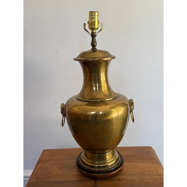 Mid 20th Century Neoclassical Brass Urn Lamp With Foo Dog Handles For Sale - Image 6 of 8