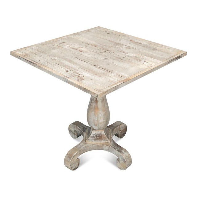 Antiqued Bistro Table in Grey Oak, Turned Pedestal For Sale - Image 4 of 12