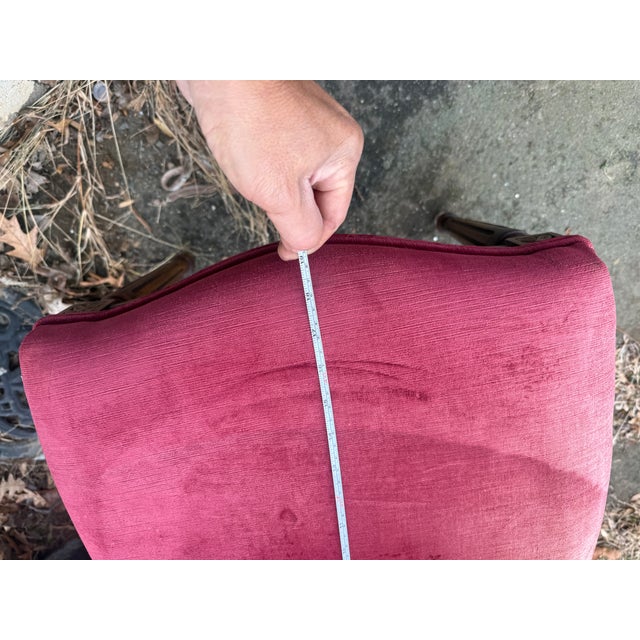 Late 20th Century Pair Vintage Louis XVI Style Balloon Back Walnut Upholstered Dining Side Chairs For Sale - Image 15 of 15