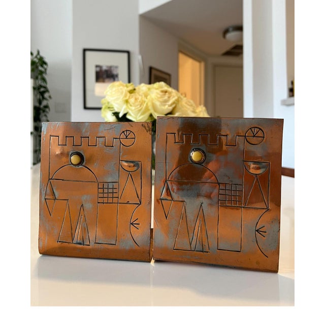 Copper Israeli Mod Arts & Crafts Copper Sculpture Bookends Bezalel Schatz Yaad Studio, c.1960s For Sale - Image 8 of 15