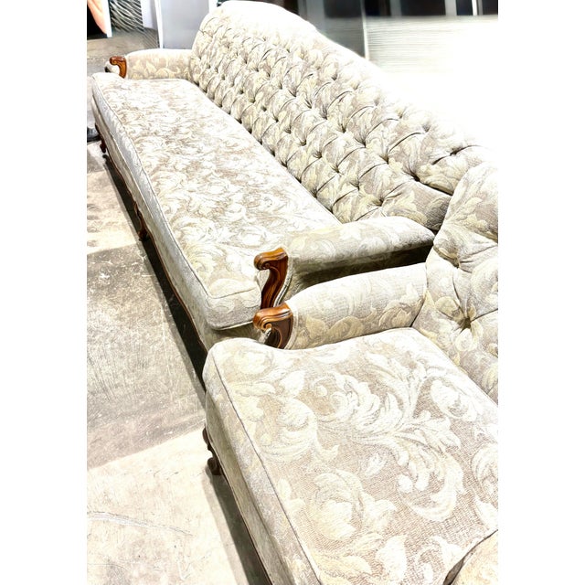 A French Provincial style tufted sofa blends the rustic charm of rural French estates with the elegant, deep-buttoned...
