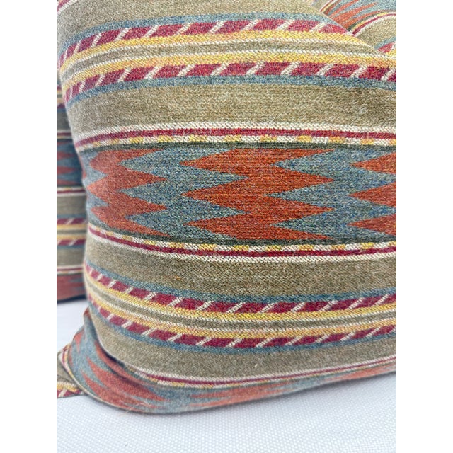 Custom pair of 22" pillows covered in Mulberry Fabrics "Inveraray" In color russet/teal wool fabric. These pillows have...