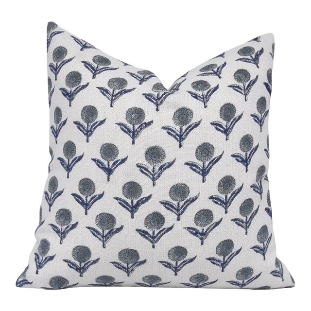 Fabdivine Block Print Cushion Cover 20x20 Inch Off-White Linen-Gandapushp For Sale