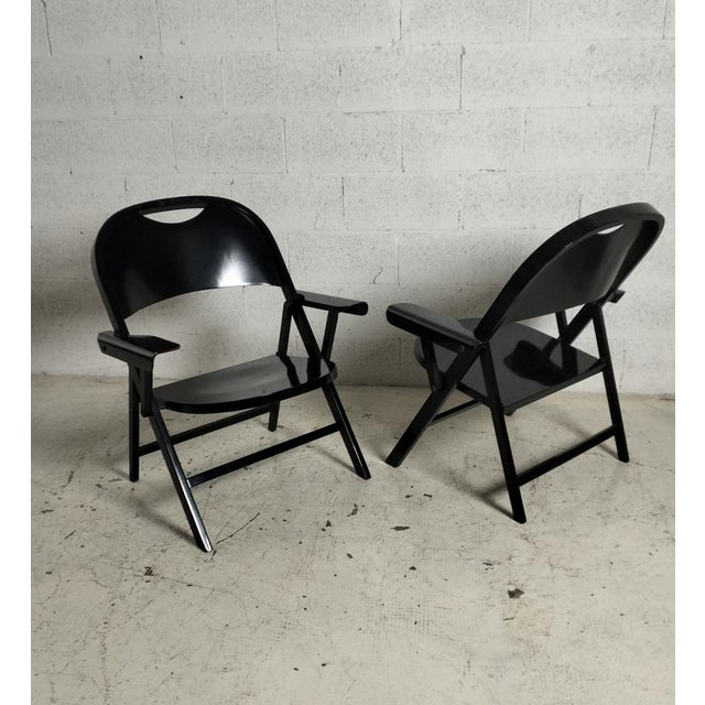 Wood Ginevra Folding Armchairs in Wood attributed to Achille and Pg. Castiglioni for BBB Emmebonacina, 1970s, Set of 2 For Sale - Image 7 of 10