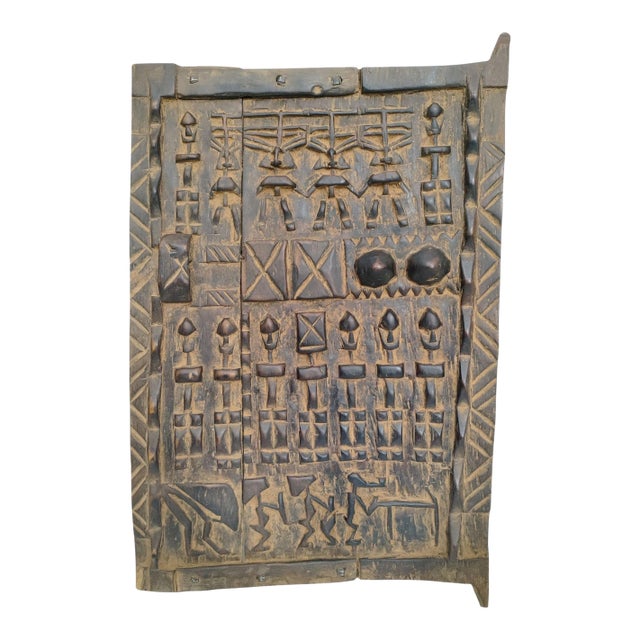 Vintage Granary Dogon Door With Nommo Ancestors Mali African 25"h For Sale