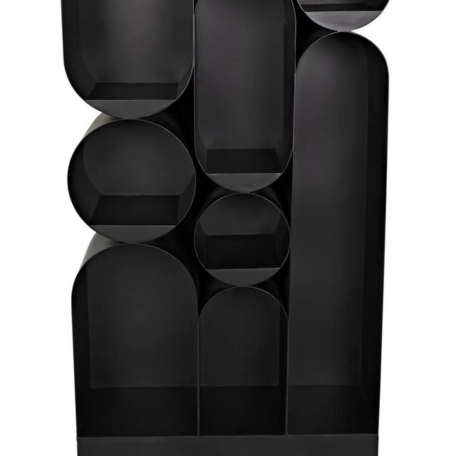 Repeating racetrack and circular shapes reminiscent of Seventies supergraphics make this industrial Steel Bookcase a...
