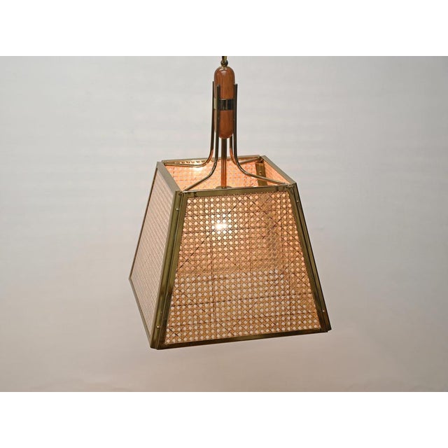 1970s Mid-Century Italian Pendant in Gilt Metal, Straw and Giass, 1970s For Sale - Image 5 of 16