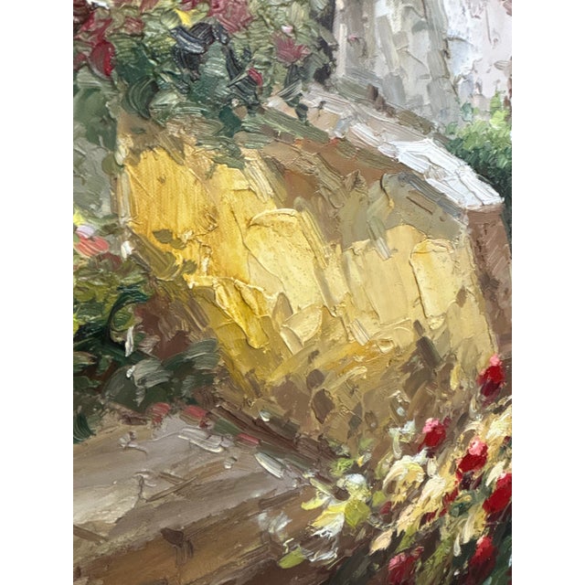 Late 20th Century Monumental Tuscan Village Landscape Oil Painting in Carved Gilt Frame 70” X 60” For Sale - Image 5 of 10